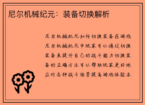 尼尔机械纪元：装备切换解析